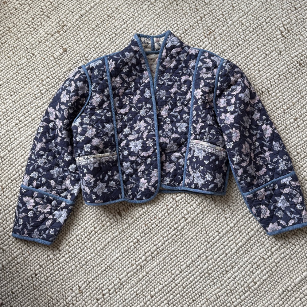 Mango Floral Bomber Jacket in Blue and White